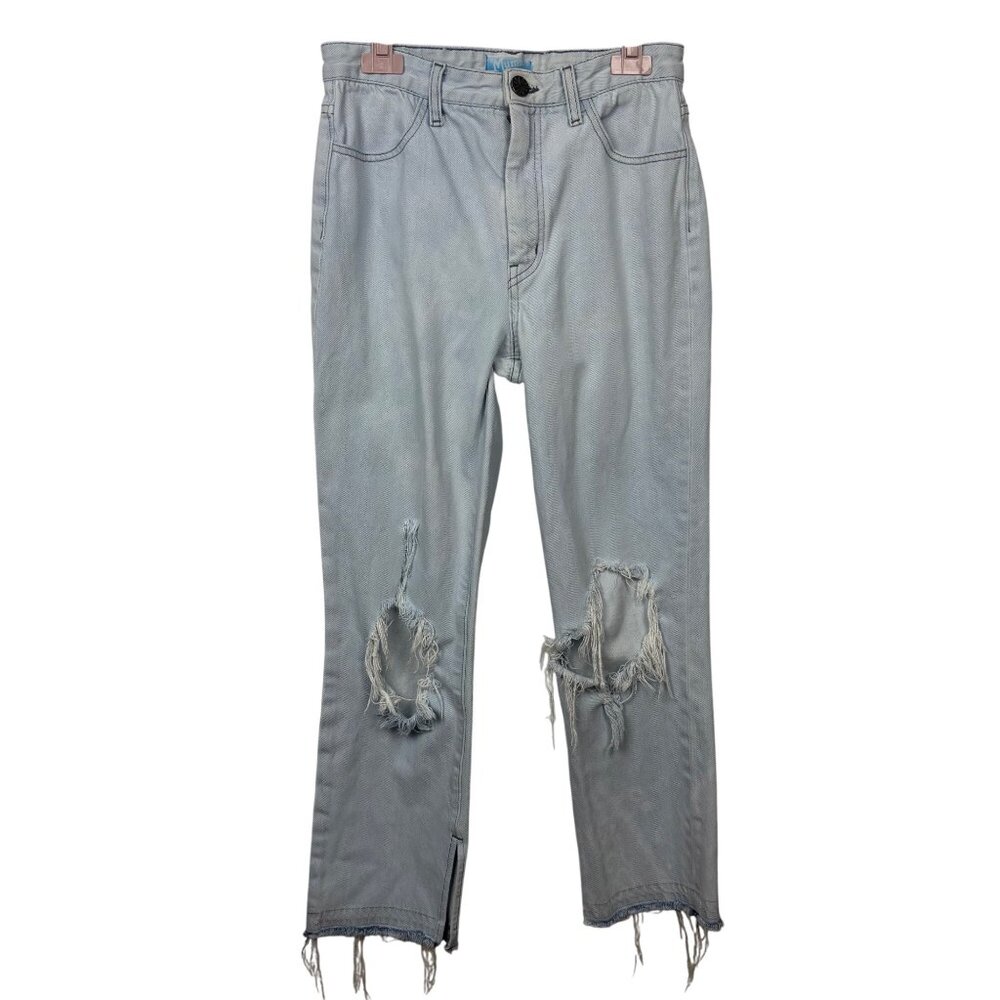 Show Me Your Mumu 28 Blue Cropped Distressed Light Wash Jeans Split Frayed Hem - Picture 1 of 5